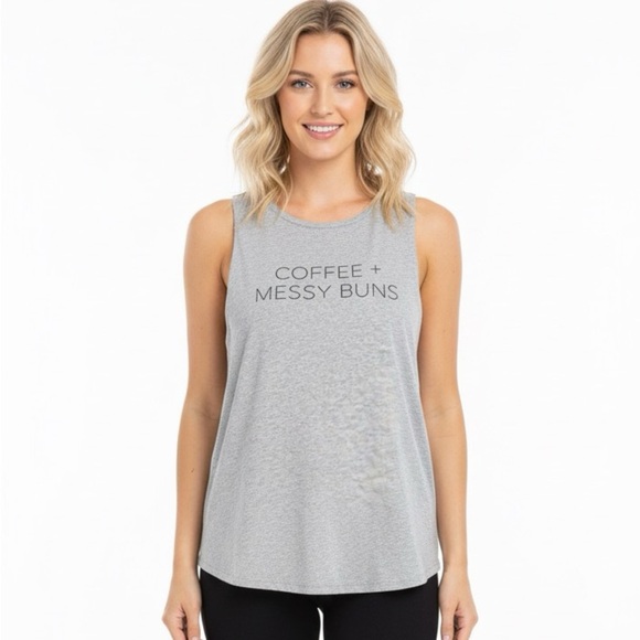 Coffee + Messy Buns grey tank - Picture 1 of 7